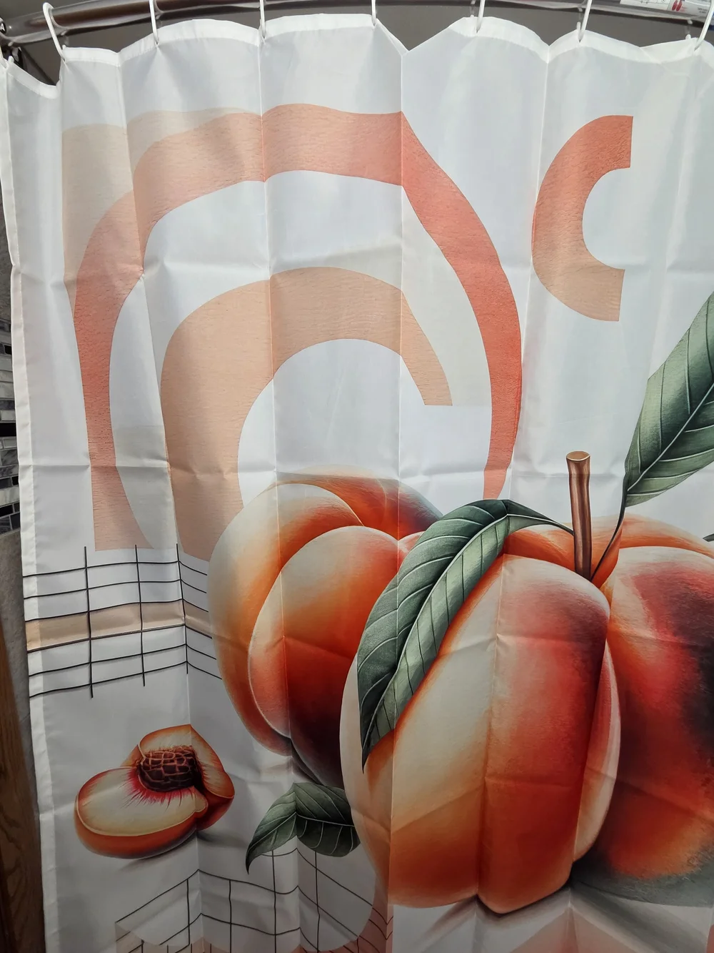 NWOT Water Resistant Fabric Peach Print Shower Curtain